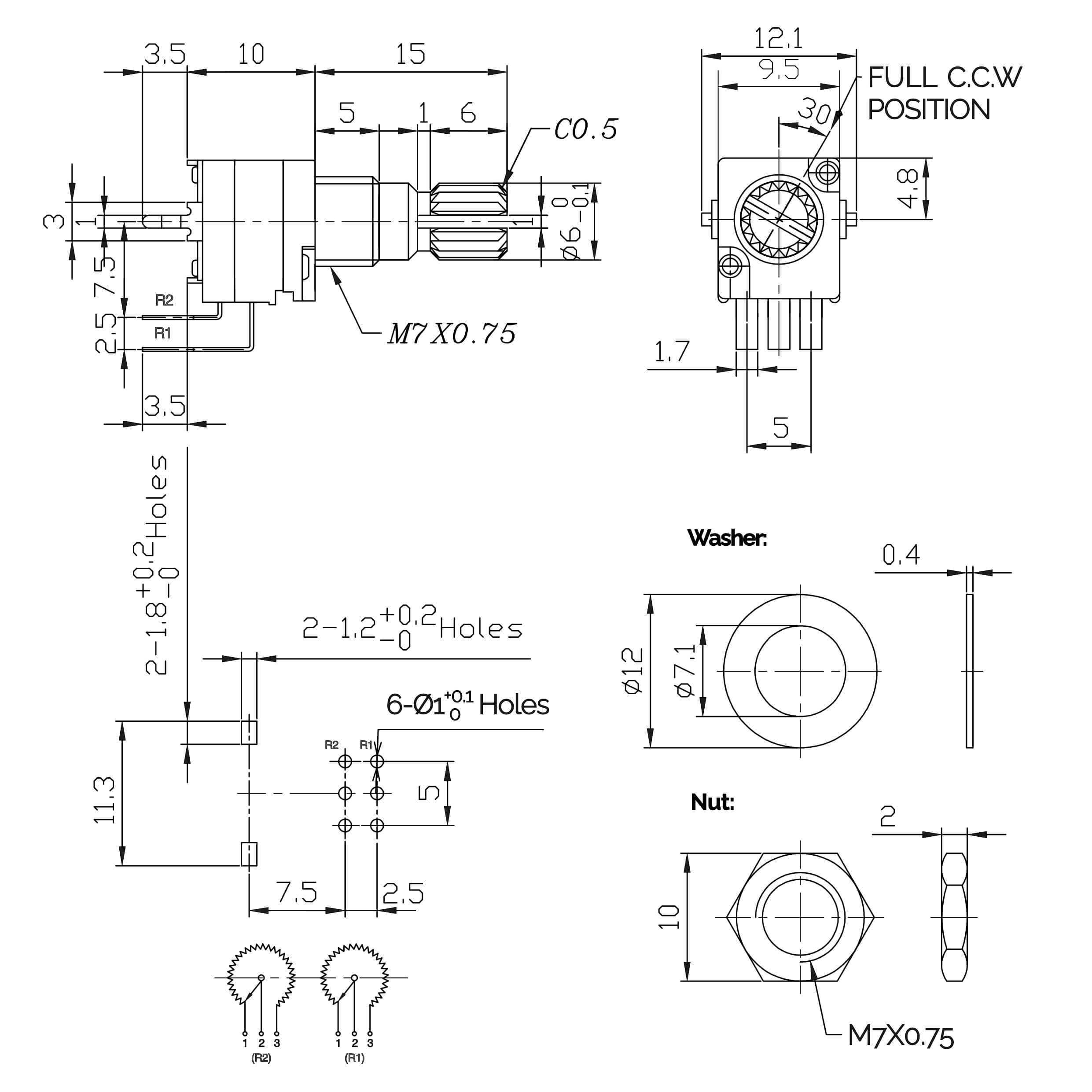 B10k Potentiometer RV9 Dual (T18)