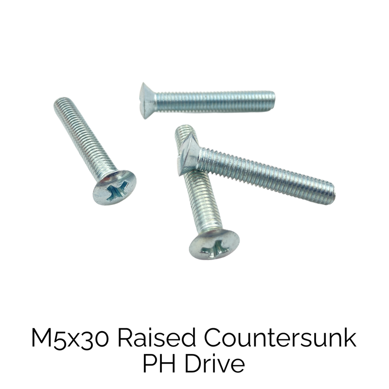 Screw M5 30mm length, Raised Countersunk Head, PH Drive