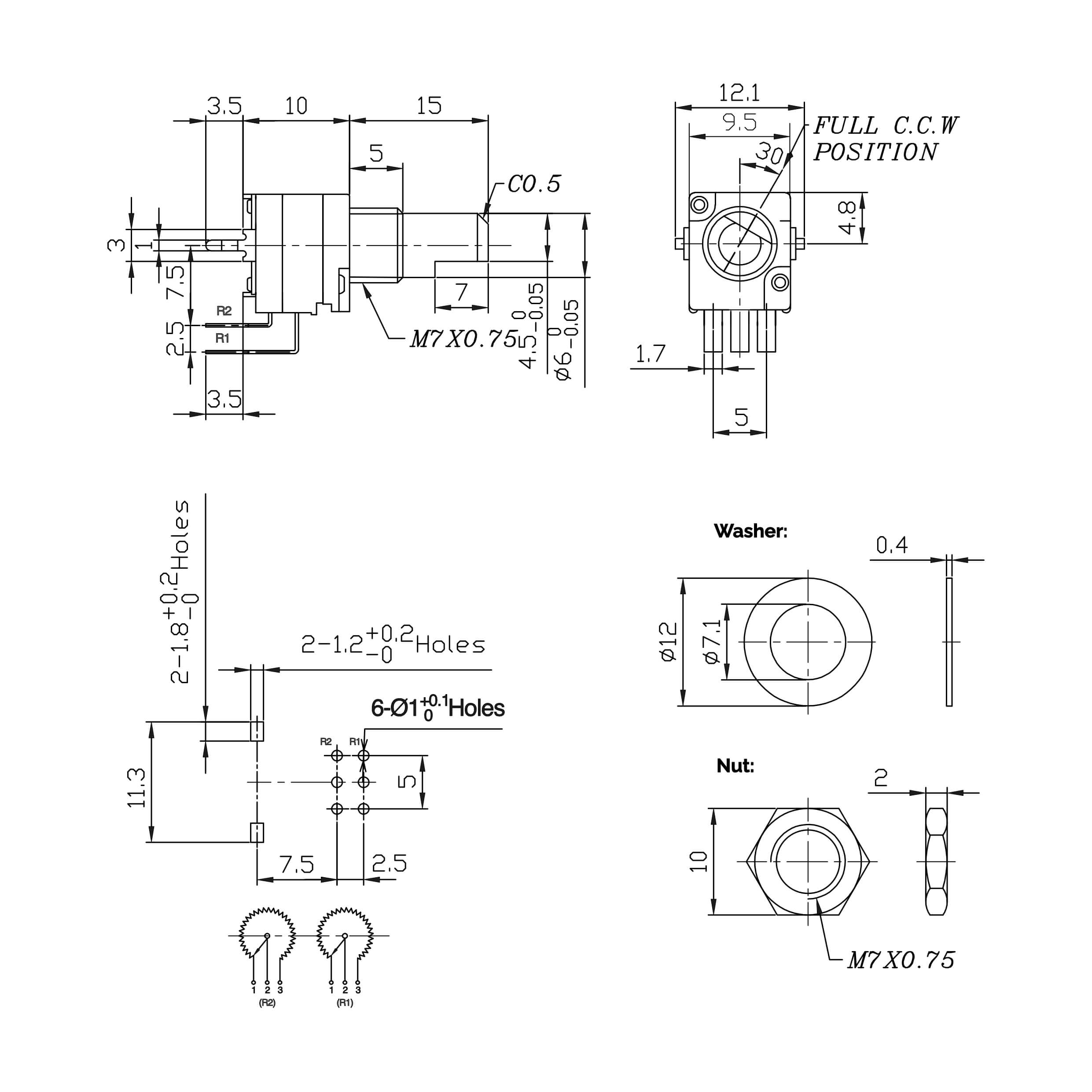 A100k Potentiometer RV9 Dual (D Shaft)