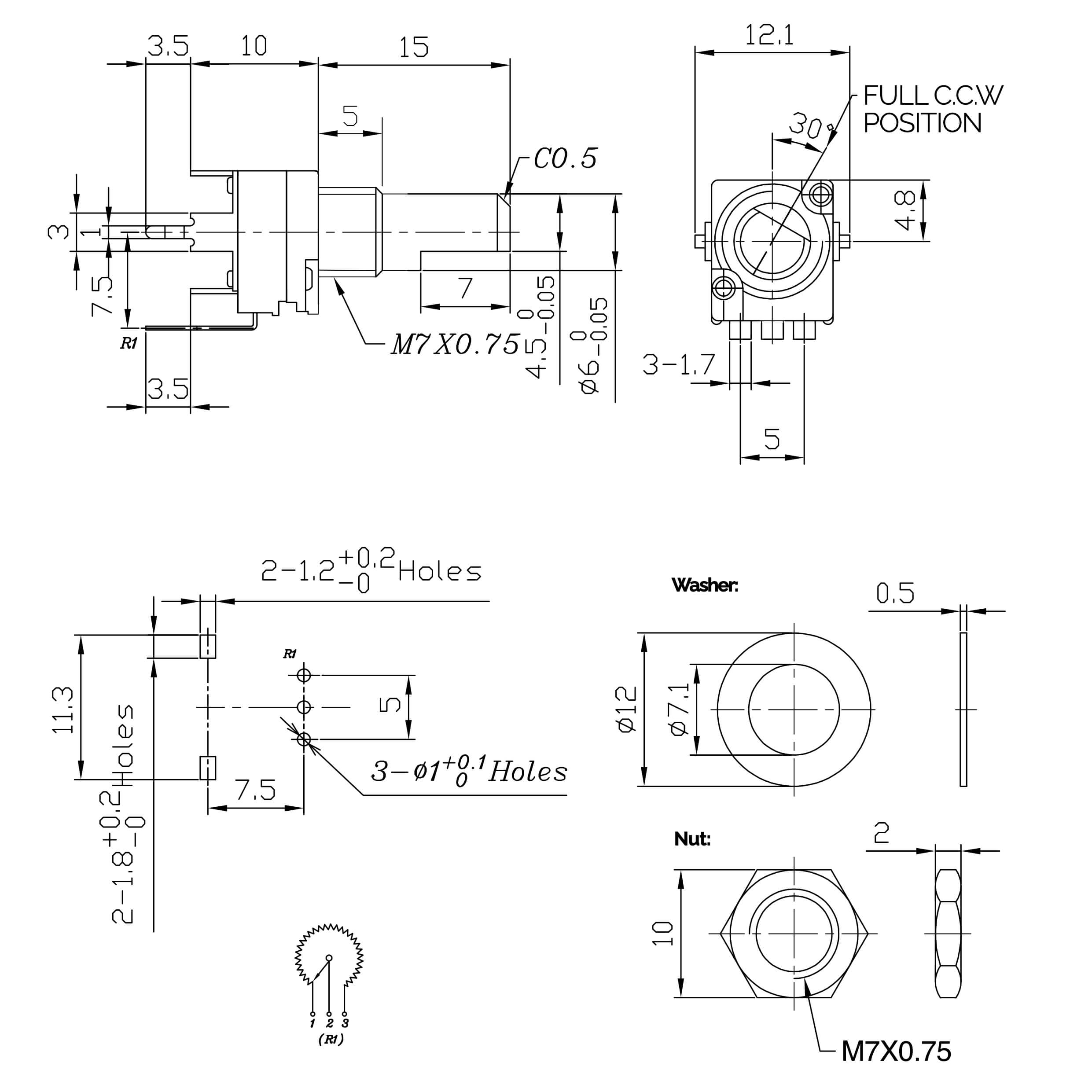 B100K Potentiometer RV9 (D Shaft)